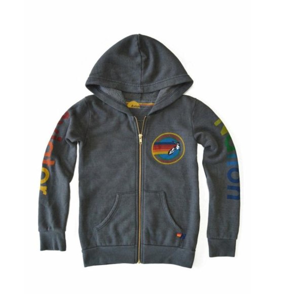 Aviator Nation Kids North Shore Zip Hoodie in Vintage Charcoal - Picture 2 of 6